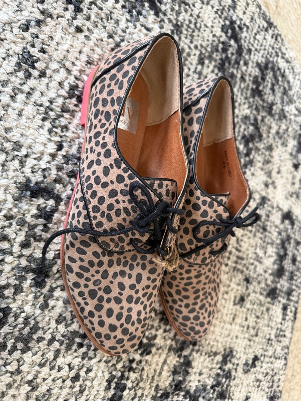 Dolce Vita Leopard Lace-Up Shoes in Beige and Black with Pink Sole